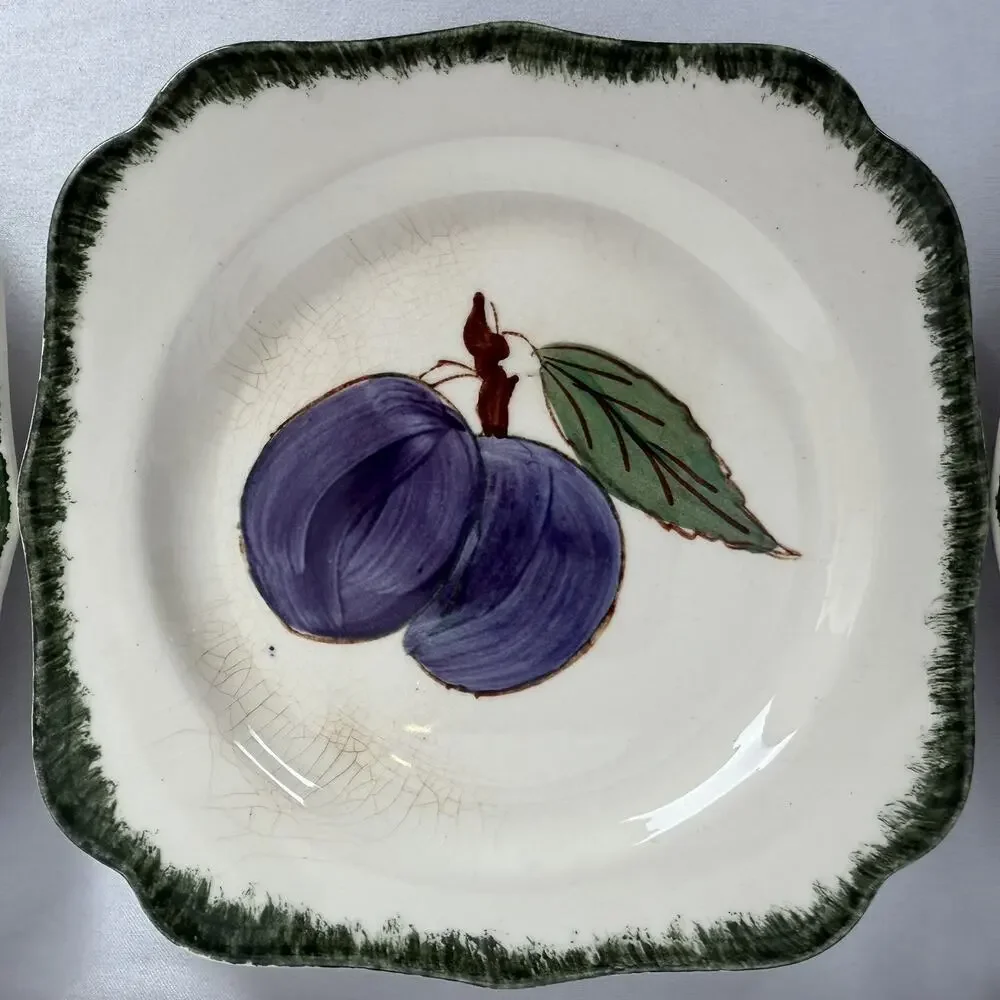 VTG Southern Potteries Set of 6 Blue Ridge 'Country Fair Green' Square Plates 6